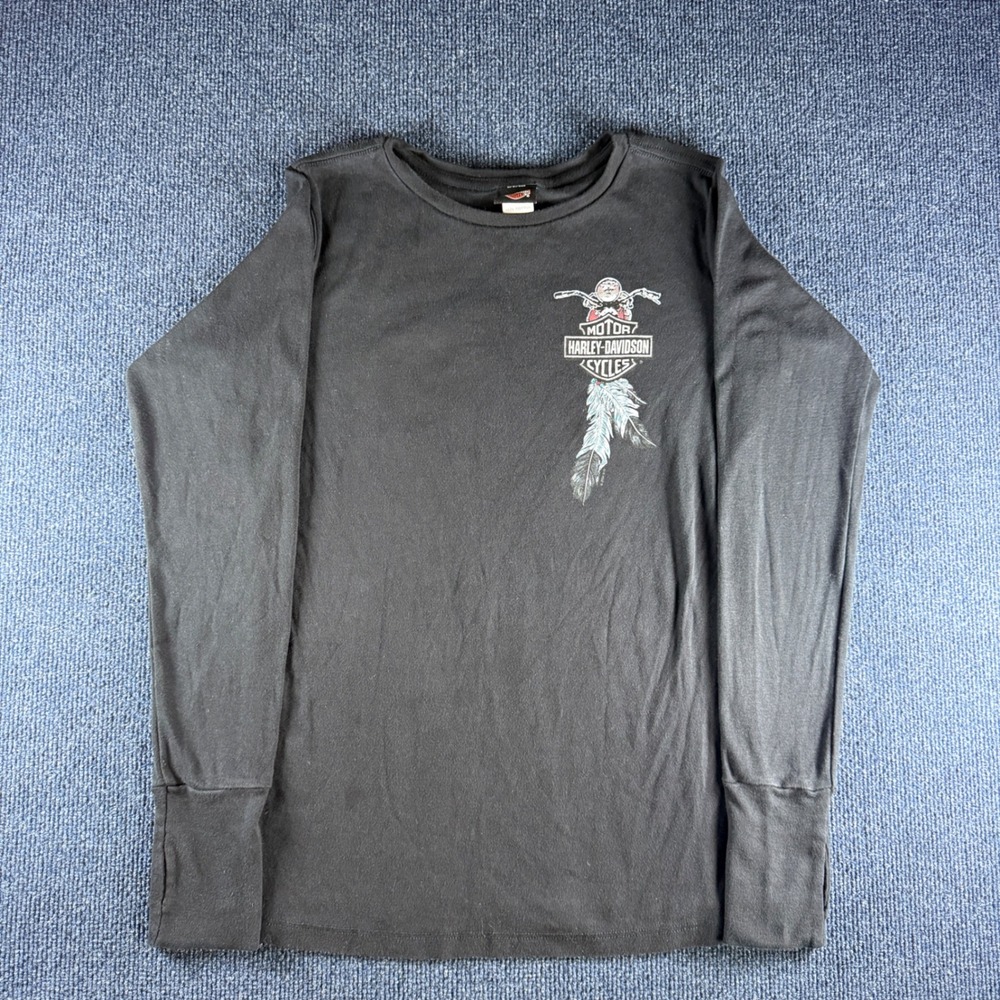 Harley Davidson Long Sleeve Shirt Mens L Black Chilkoot Pass Alaska Wolf USA